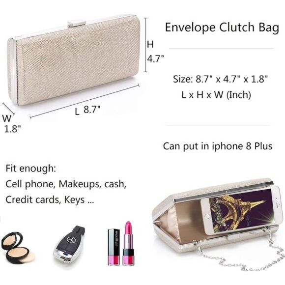 Womens Vintage Envelope Clutch Silver Evening Handbag For Cocktail/Wedding/Party - Picture 3 of 7